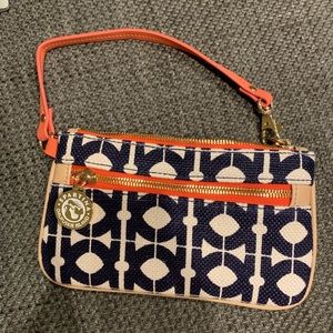 Spartina Linen and Leather wristlet bag